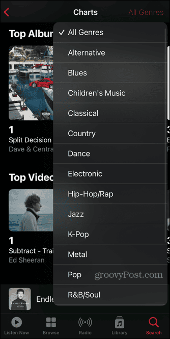 Apple Music Charts wybierz gatunek