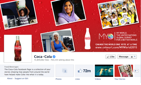 strona coca cola na Facebooku