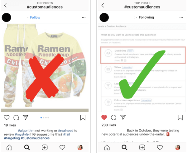 Jak strategicznie zwiększyć liczbę obserwujących na Instagramie, krok 12, znaleźć odpowiednie przykładowe posty, przykłady dobrych i złych postów