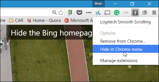 Ukryj w menu Chrome
