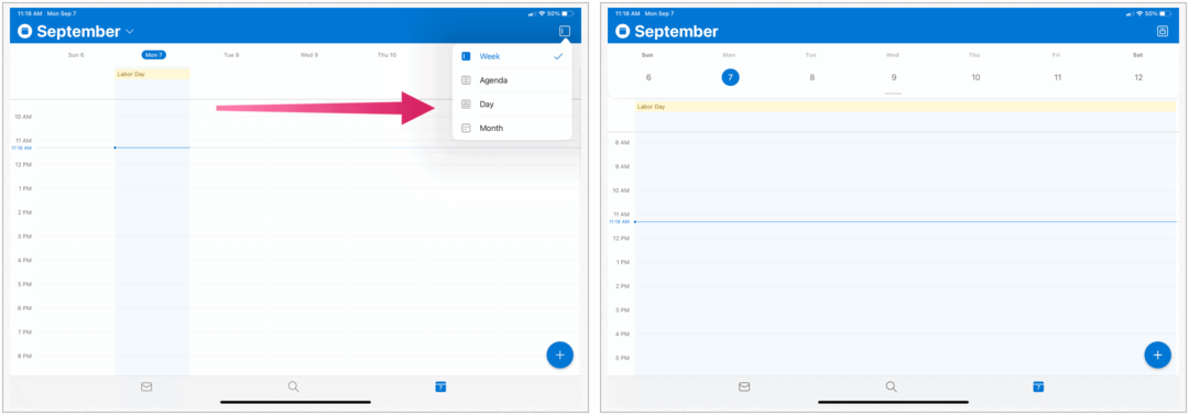 Microsoft Outlook na iPadzie, widok kalendarza