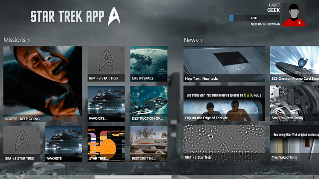 Aplikacja Star Trek Windows Store