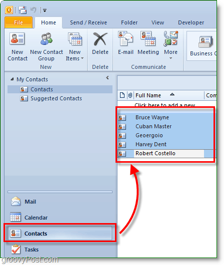 Kontakty programu Outlook 2010