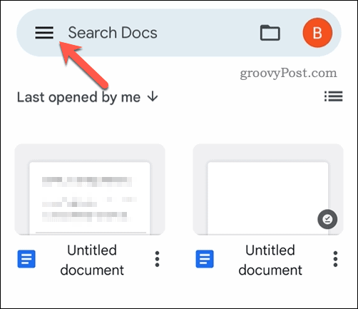 Otwórz mobilne menu Dokumentów Google