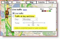 Google Maps Live Traffic w ustawieniach dnia i godziny