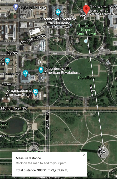 Przykład zmierzonej odległości w Google Maps