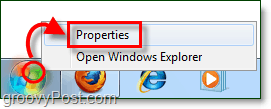 jak otworzyć właściwości menu Start w Windows 7 