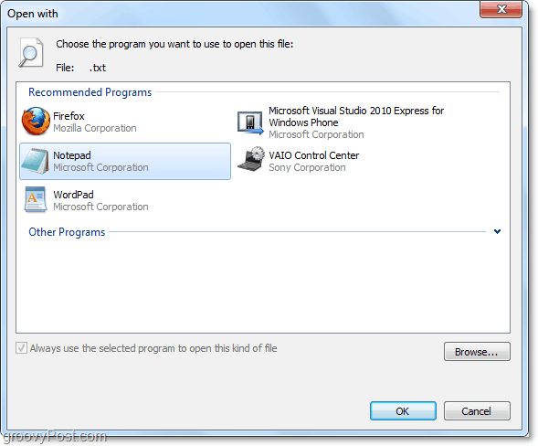 otwórz z menu w Windows 7