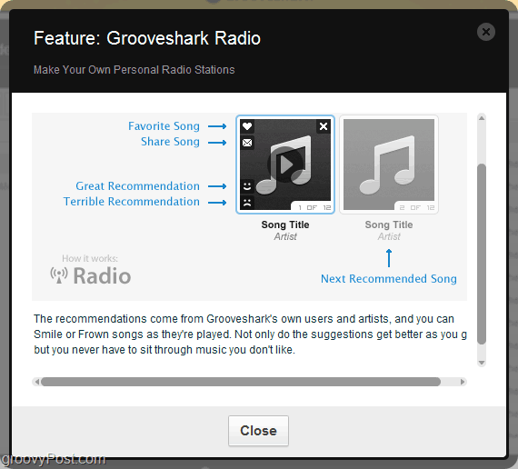 użyj silnika rekomendacji Grooveshark za pośrednictwem radia Grooveshark
