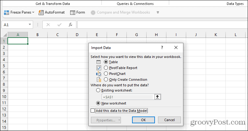opcje importu danych do programu Excel