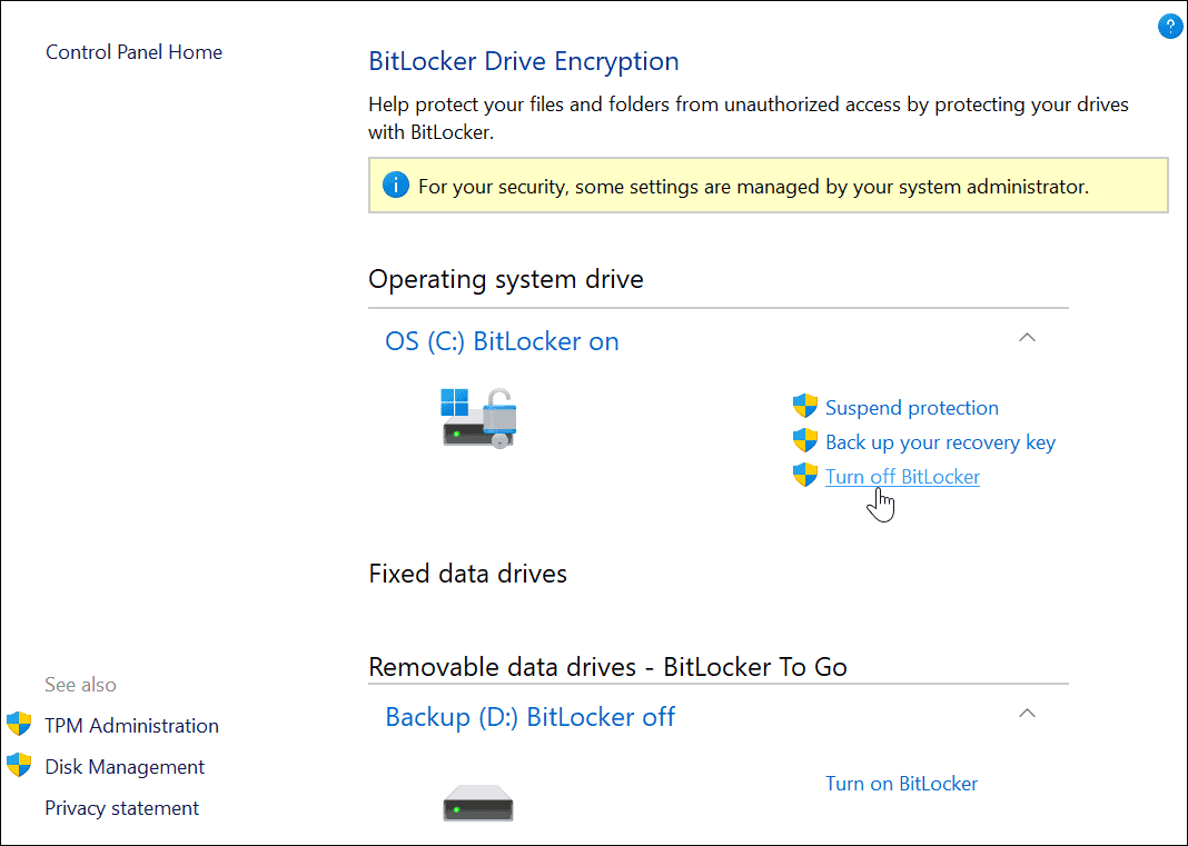 Wyłącz funkcję BitLocker