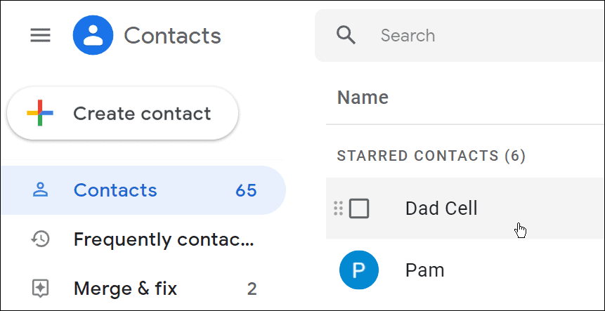 Strona kontaktów Gmaila