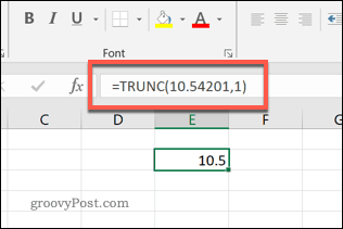 Funkcja TRUNC w programie Excel z dokładnością do jednego miejsca po przecinku