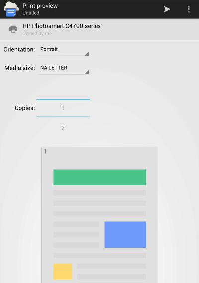 Podgląd wydruku aplikacji Google Cloud Print