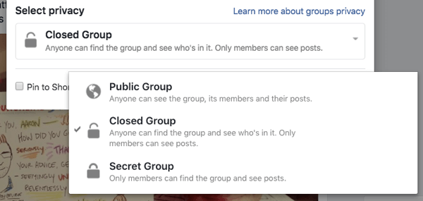 Każda grupa na Facebooku może być publiczna, zamknięta lub tajna.