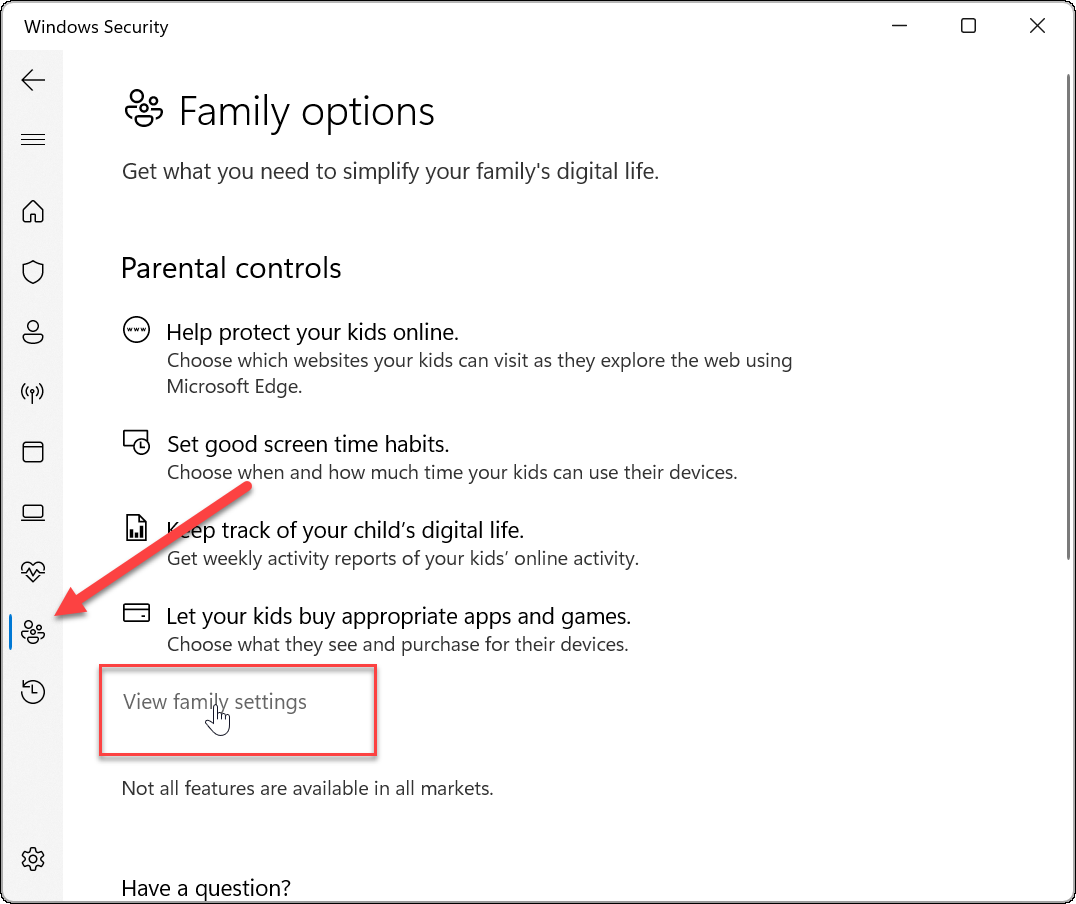 Opcje rodziny zabezpieczeń systemu Windows