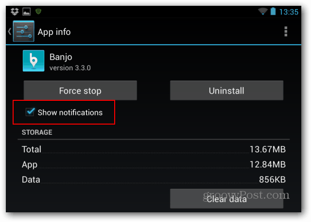 Nexus 7 wyłącza wybrane powiadomienia