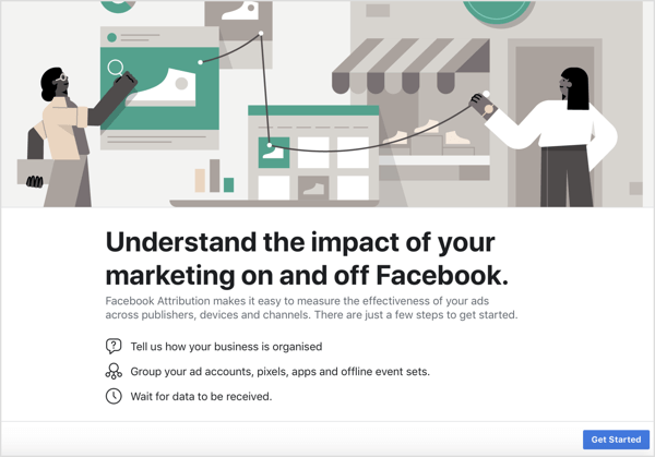 Kliknij Rozpocznij, aby skonfigurować narzędzie Facebook Attribution.