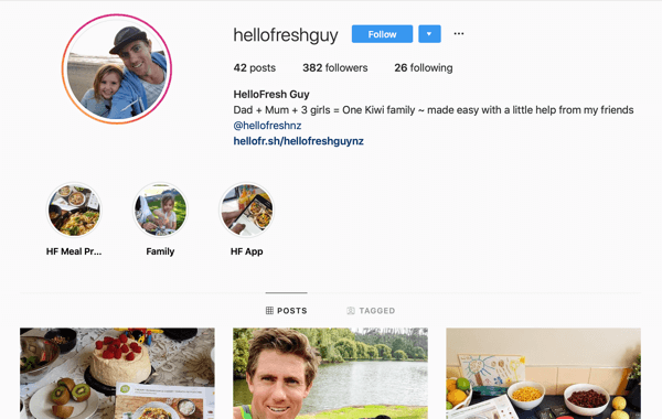 Jak rekrutować płatnych influencerów społecznościowych, przykład kanału na Instagramie z @hellofreshguy