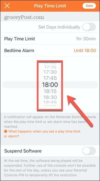 przełącz ustaw godzinę alarmu