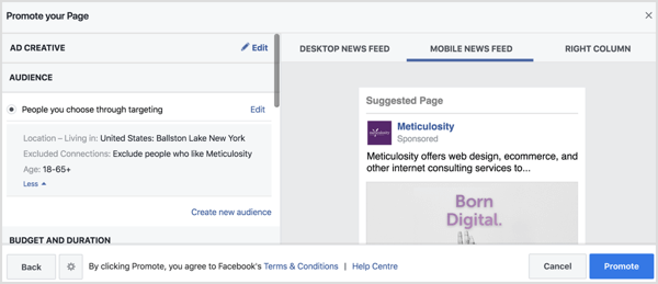 Facebook automatycznie wypełni ustawienia odbiorców na podstawie Twojej strony lokalizacji. 