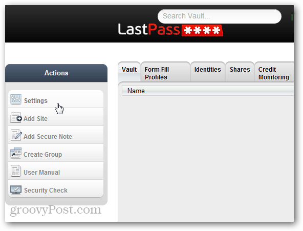 Ustawienia akcji LastPass