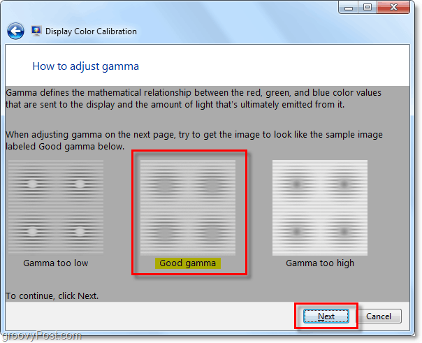spróbuj dopasować przykładowy obraz gamma systemu Windows 7
