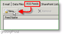 Zrzut ekranu programu Microsoft Outlook 2007 Utwórz kanał RSS