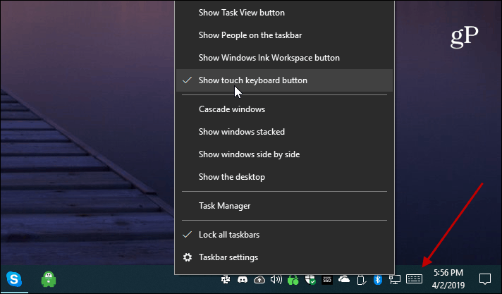 Windows 10 Pokaż przycisk klawiatury dotykowej