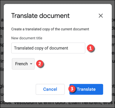 Opcje tłumaczenia w Dokumentach Google