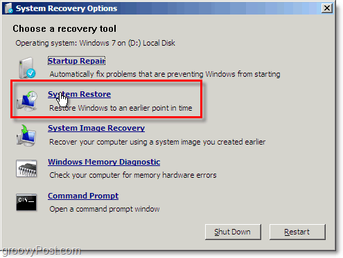 przywracanie systemu Windows 7 jest łatwo dostępne z trybu naprawy boto