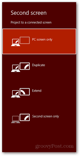  skrót klawiaturowy Windows 8 podłącz nowy ekran dialogowy okno komputera powiel ekran tylko przedłuż drugi ekran
