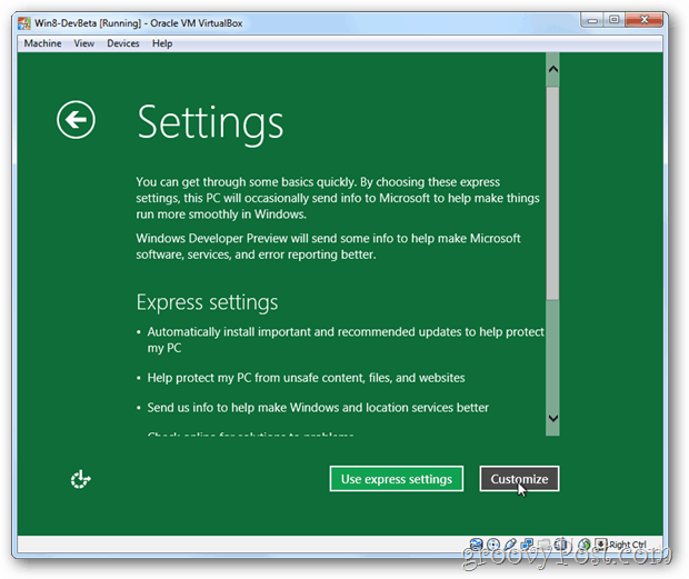 VirtualBox Windows 8 ekspresowo lub dostosuj konfigurację