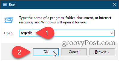 Otwórz Edytor rejestru za pomocą okna dialogowego Uruchom w systemie Windows