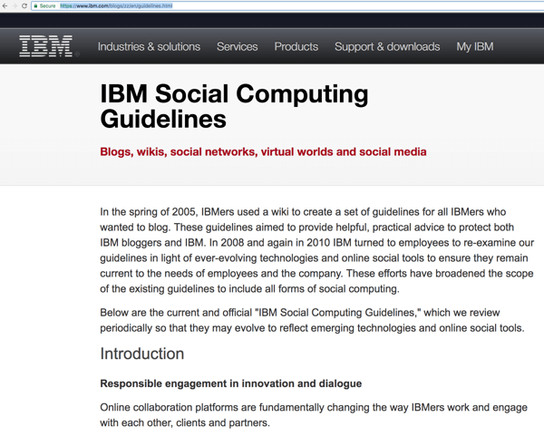 Wytyczne IBM dotyczące komputerów społecznościowych pomagają pracownikom w nawiązywaniu kontaktów z odbiorcami w celu podnoszenia świadomości i znajdowania potencjalnych klientów. 