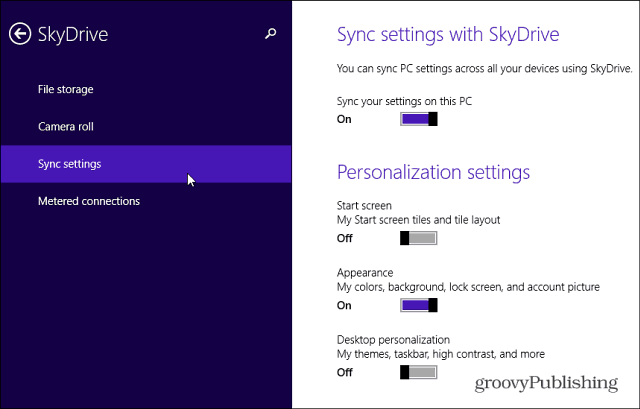 Ustawienia synchronizacji SkyDrive
