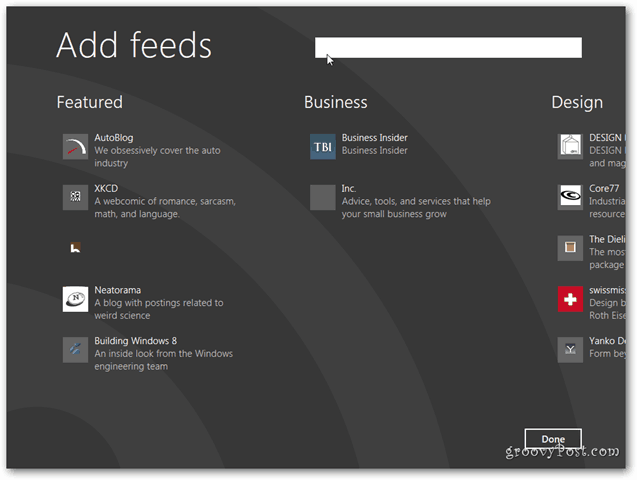 Windows 8 News Feed Dodaj