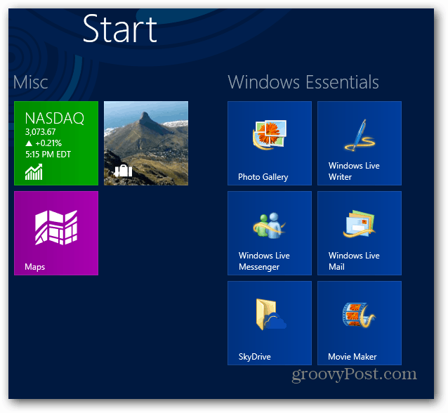 Ekran startowy systemu Windows Essentials