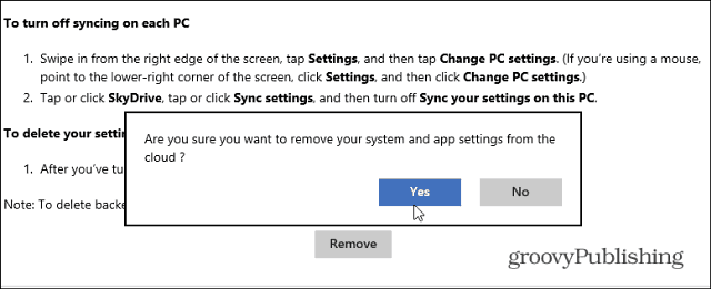 Usuń zsynchronizowane dane z SkyDrive w Windows 8.1