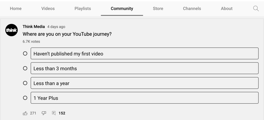 obraz ankiety na karcie Społeczność na kanale YouTube