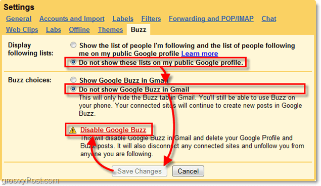 w ustawieniach Gmaila kliknij zakładkę Google buzz
