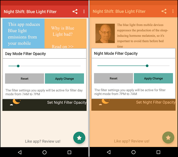 filtr nocny niebieski filtr światła dla Androida