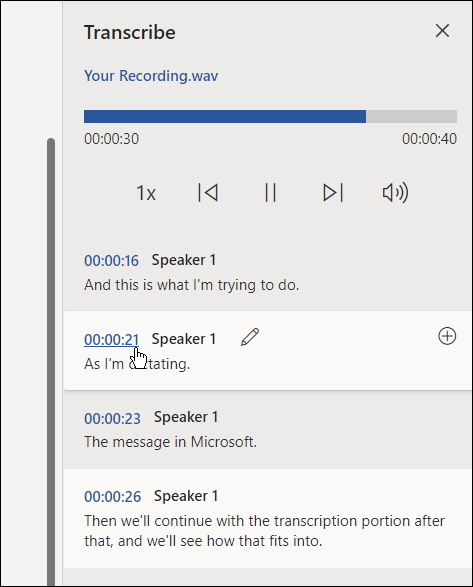 transkrybuj plik audio do Microsoft na słowo