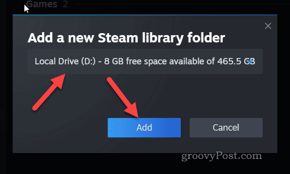 Dodaj nowy dysk biblioteki Steam