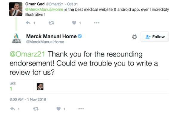 Merck Manual Home zachęca klienta do wystawienia recenzji aplikacji.