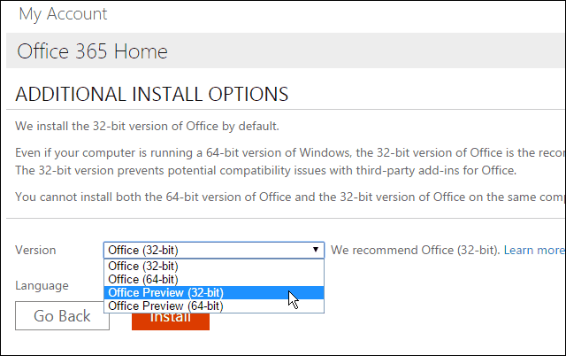 Zainstaluj podgląd pakietu Office 2016