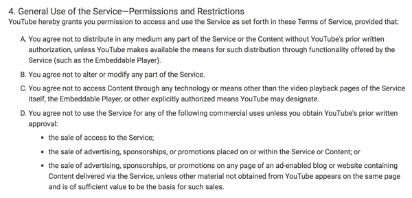 Warunki korzystania z usługi YouTube jasno określają ograniczone komercyjne wykorzystanie platformy.