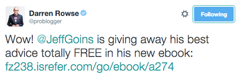 darren rowse tweet promujący ebook Jeff Goins
