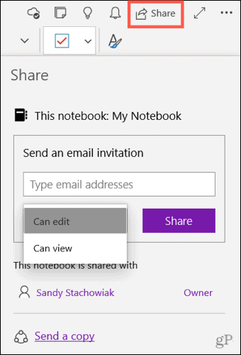 Udostępnianie notesu w programie OneNote dla systemu Windows 10