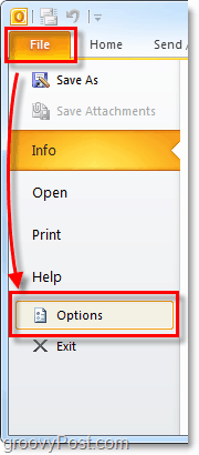 otwórz opcje programu Outlook 2010